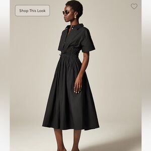 J. Crew Black Midi Shirtdress with Smocked Waist